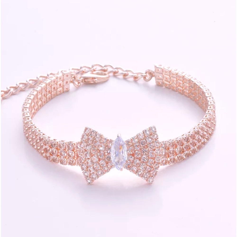 Rose Gold Bow Glam Diamond Cat Dog Necklace